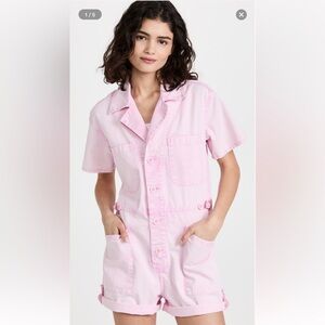 Parker Short Sleeve Romper in Aurora Pink Acid Wash